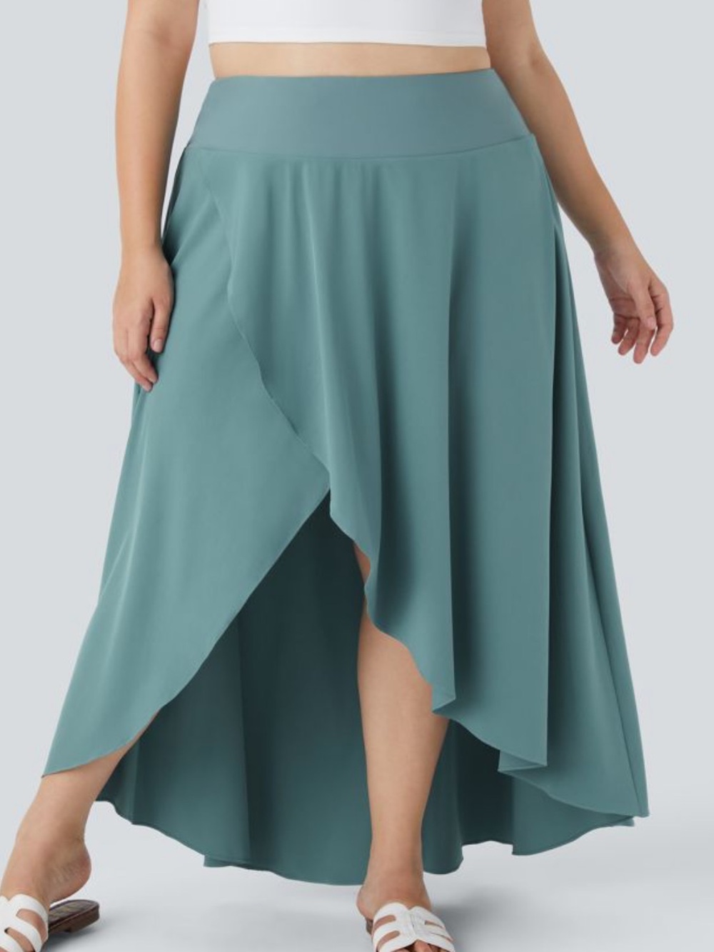 HALARA Teal High-Low Asymmetric Maxi Skirt